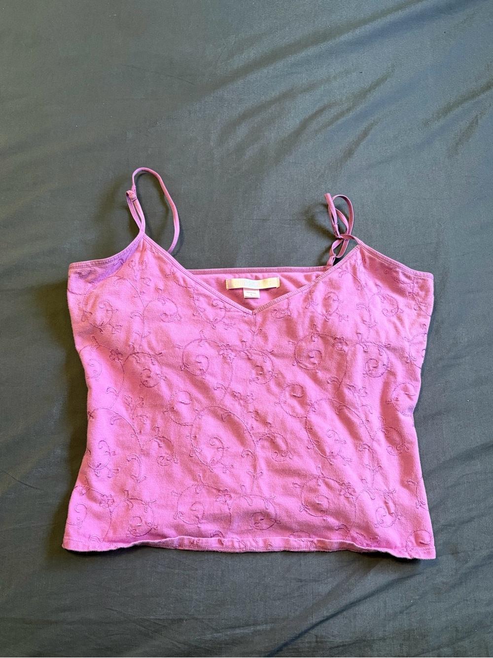 Victoria Secret purple cami top with subtle floral embroidery. Size L.